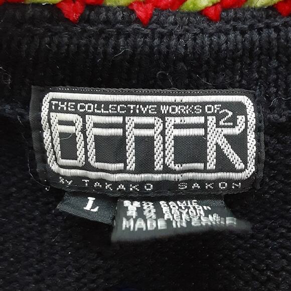 Vintage 90s Cat Cardigan Sweater Black Button Up Embroidered Women L Art to Wear - Picture 8 of 11